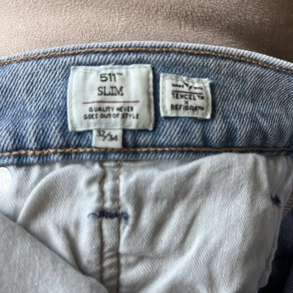 Levi’s Made & Crafted 511 Slim Jeans Men’s 32x34 Light Wash Blue Denim